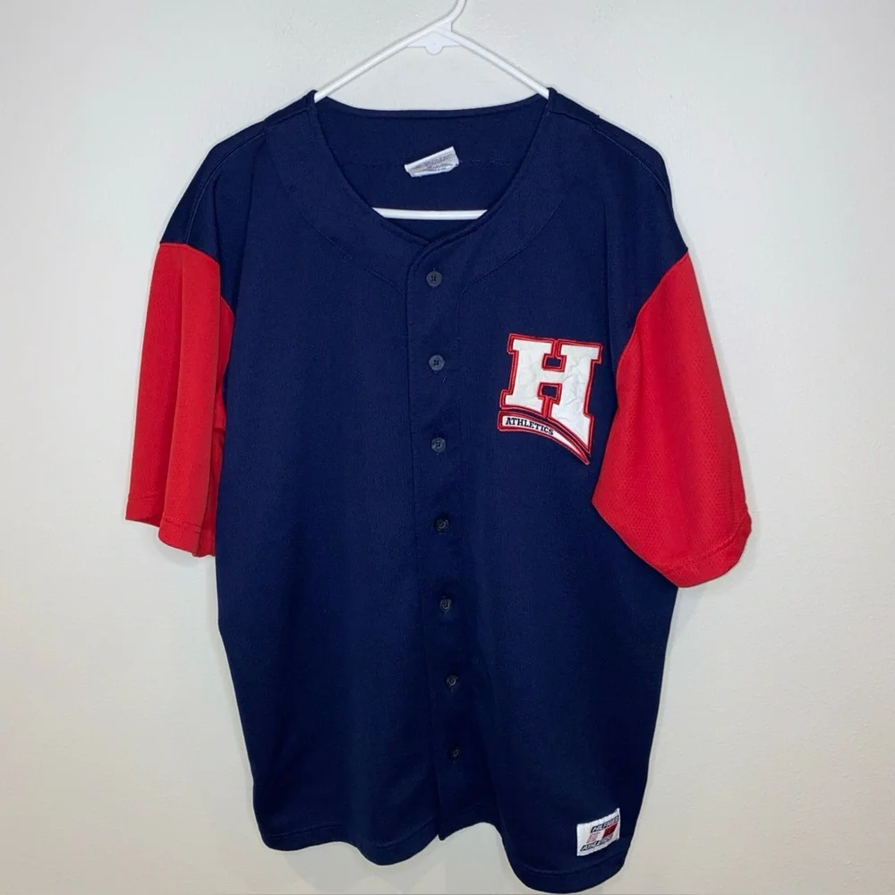 Vintage Tommy Hilfiger Baseball Jersey Size M‎ Blue Red Hilfiger Athletics